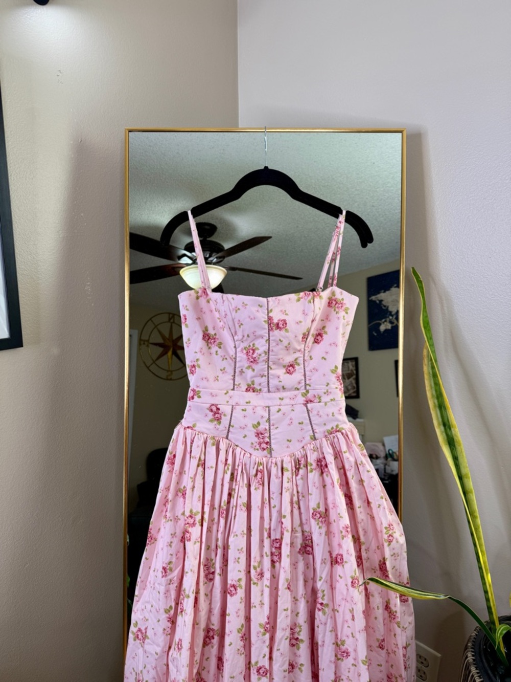 House of CB YSABELLA Pink Vintage Rose Print Cotton Midi Sundress NWOT - Picture 3 of 5